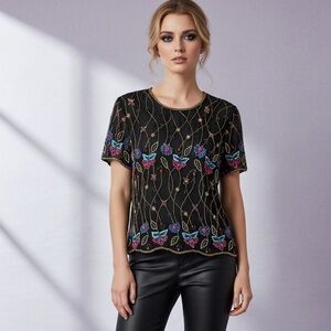 Pappell Boutique beaded silk vintage top